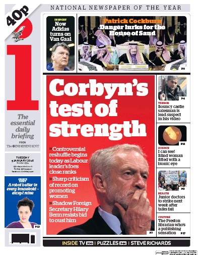 I Newspaper Newspaper Front Page (UK) for 5 January 2016