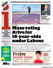 I Newspaper (UK) Newspaper Front Page for 6 June 2014