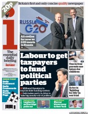 I Newspaper (UK) Newspaper Front Page for 6 September 2013