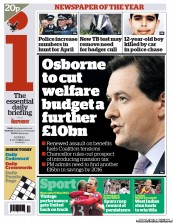 I Newspaper (UK) Newspaper Front Page for 8 October 2012