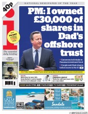 I Newspaper (UK) Newspaper Front Page for 8 April 2016