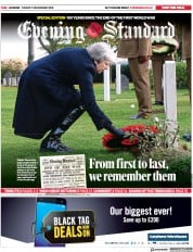 London Evening Standard (UK) Newspaper Front Page for 10 November 2018