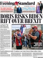 London Evening Standard (UK) Newspaper Front Page for 10 November 2020