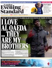 London Evening Standard (UK) Newspaper Front Page for 10 December 2013