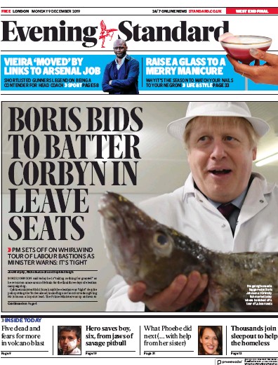 London Evening Standard Newspaper Front Page (UK) for 10 December 2019