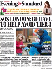 London Evening Standard (UK) Newspaper Front Page for 10 December 2020
