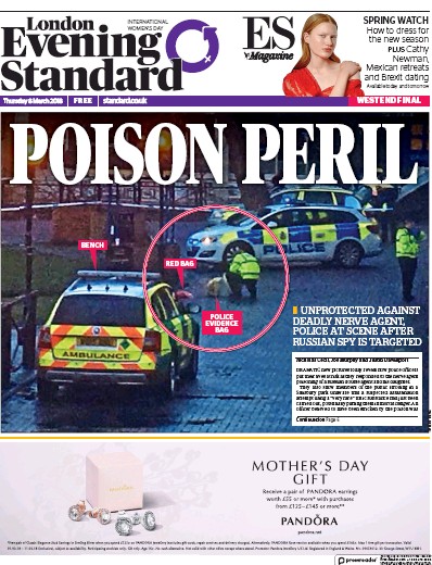 London Evening Standard Newspaper Front Page (UK) for 10 March 2018