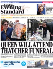 London Evening Standard Newspaper Front Page (UK) for 10 April 2013