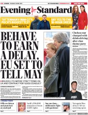 London Evening Standard (UK) Newspaper Front Page for 10 April 2019