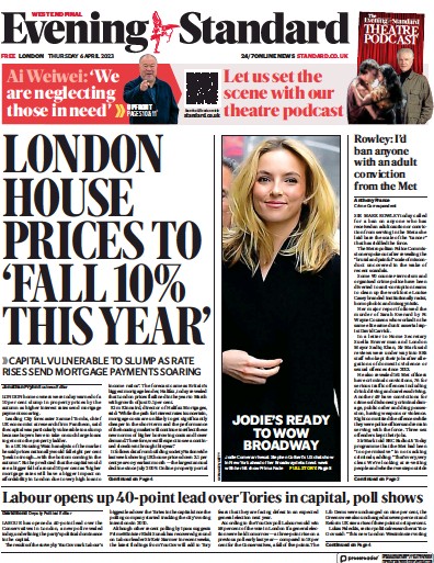London Evening Standard Newspaper Front Page (UK) for 10 April 2023
