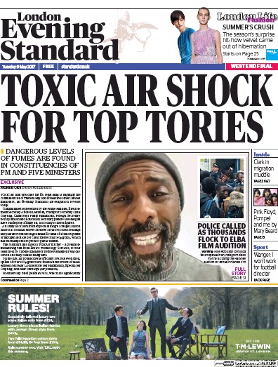 London Evening Standard Newspaper Front Page (UK) for 10 May 2017