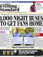 London Evening Standard (UK) Newspaper Front Page for 10 June 2014