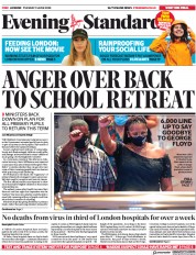 London Evening Standard (UK) Newspaper Front Page for 10 June 2020