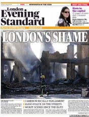 London Evening Standard Newspaper Front Page (UK) for 10 August 2011
