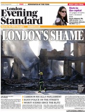 London Evening Standard (UK) Newspaper Front Page for 10 August 2011