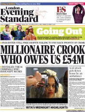 London Evening Standard (UK) Newspaper Front Page for 10 August 2013