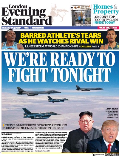 London Evening Standard Newspaper Front Page (UK) for 10 August 2017