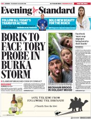 London Evening Standard (UK) Newspaper Front Page for 10 August 2018