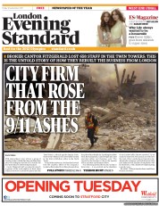 London Evening Standard Newspaper Front Page (UK) for 10 September 2011