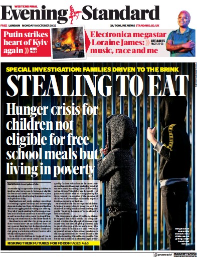 London Evening Standard Newspaper Front Page (UK) for 11 October 2022
