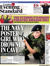 London Evening Standard (UK) Newspaper Front Page for 11 November 2013