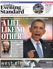 London Evening Standard Newspaper Front Page (UK) for 11 December 2013