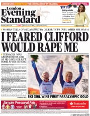 London Evening Standard (UK) Newspaper Front Page for 11 March 2014