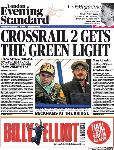 London Evening Standard Newspaper Front Page (UK) for 11 March 2016