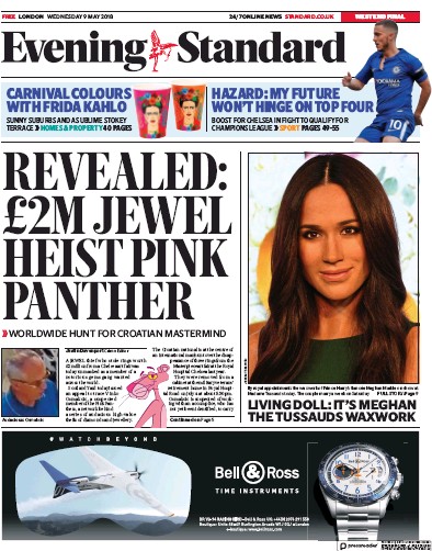 London Evening Standard Newspaper Front Page (UK) for 11 May 2018