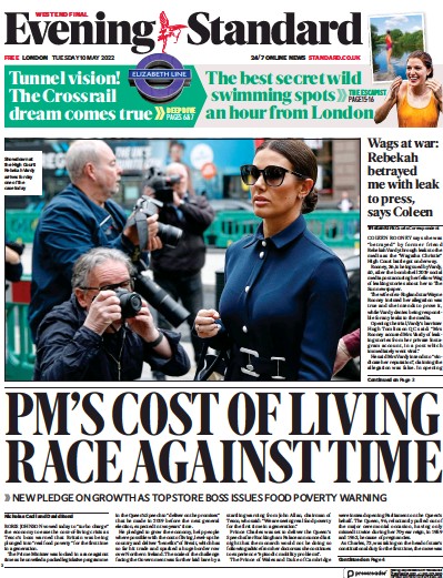 London Evening Standard Newspaper Front Page (UK) for 11 May 2022