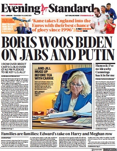 London Evening Standard Newspaper Front Page (UK) for 11 June 2021