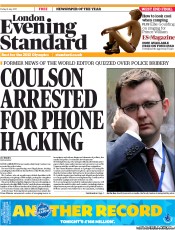 London Evening Standard Newspaper Front Page (UK) for 11 July 2011