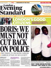 London Evening Standard (UK) Newspaper Front Page for 11 August 2011