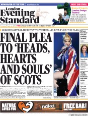 London Evening Standard Newspaper Front Page (UK) for 11 September 2014
