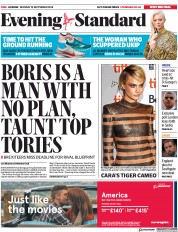 London Evening Standard (UK) Newspaper Front Page for 11 September 2018