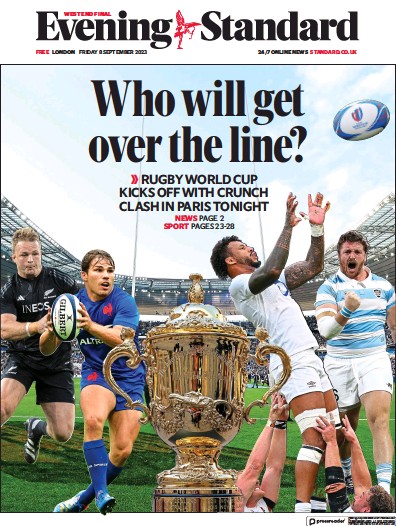 London Evening Standard Newspaper Front Page (UK) for 11 September 2023