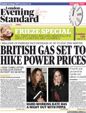 London Evening Standard Newspaper Front Page (UK) for 12 October 2012
