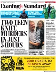 London Evening Standard (UK) Newspaper Front Page for 12 October 2019