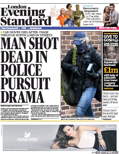 London Evening Standard Newspaper Front Page (UK) for 12 December 2015