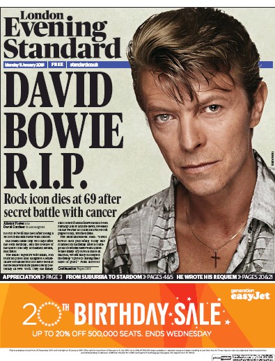 London Evening Standard Newspaper Front Page (UK) for 12 January 2016