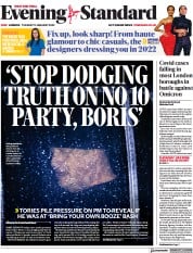 London Evening Standard (UK) Newspaper Front Page for 12 January 2022