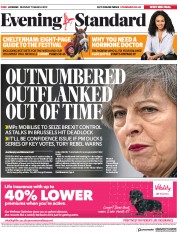 London Evening Standard (UK) Newspaper Front Page for 12 March 2019