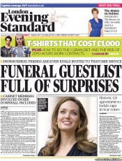 London Evening Standard Newspaper Front Page (UK) for 12 April 2013
