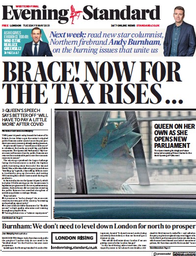 London Evening Standard Newspaper Front Page (UK) for 12 May 2021