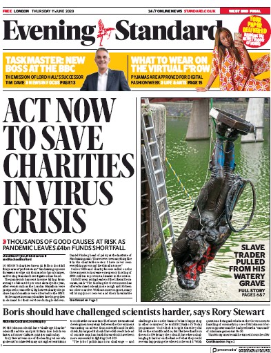 London Evening Standard Newspaper Front Page (UK) for 12 June 2020