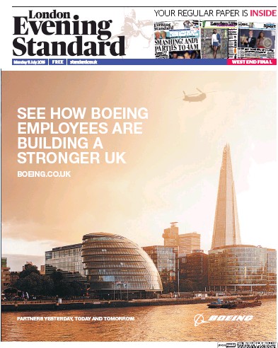 London Evening Standard Newspaper Front Page (UK) for 12 July 2016