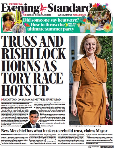 London Evening Standard Newspaper Front Page (UK) for 12 July 2022