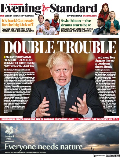 London Evening Standard Newspaper Front Page (UK) for 12 September 2020