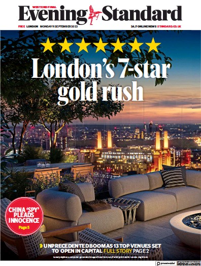 London Evening Standard Newspaper Front Page (UK) for 12 September 2023