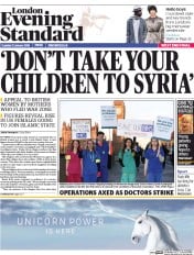 London Evening Standard (UK) Newspaper Front Page for 13 January 2016